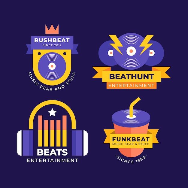 Free vector flat design dj logo collection