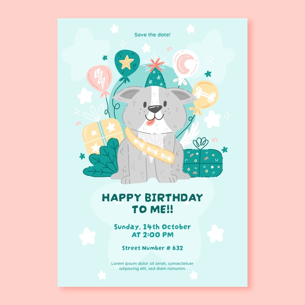 Free vector flat design dog birthday invitation