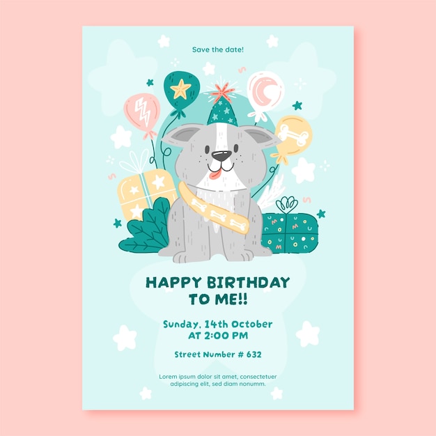 Flat design dog birthday invitation