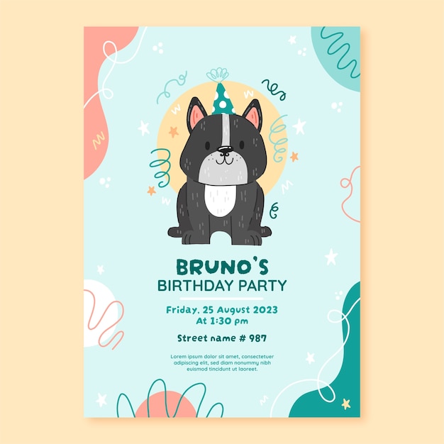 Flat design dog birthday invitation