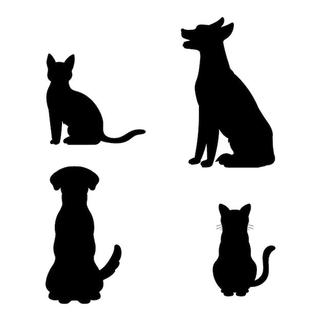 Vettore gratuito illustrazione della siluetta del cane e del gatto dal design piatto