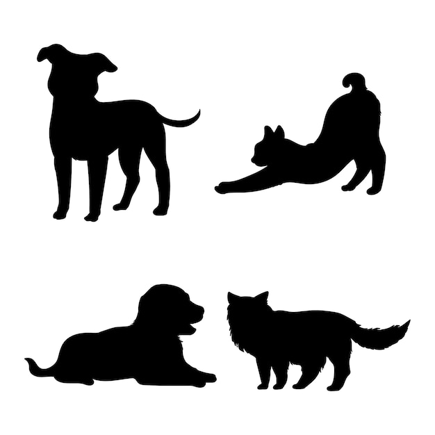 Free vector flat design dog and cat silhouette illustration