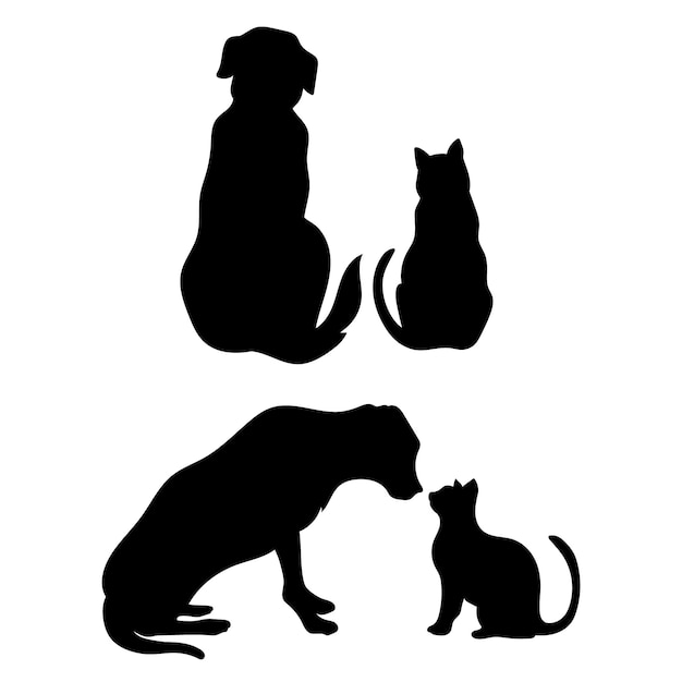 Vettore gratuito illustrazione della siluetta del cane e del gatto dal design piatto