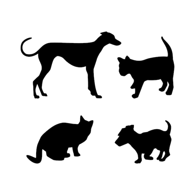 Illustrazione della siluetta del cane e del gatto dal design piatto