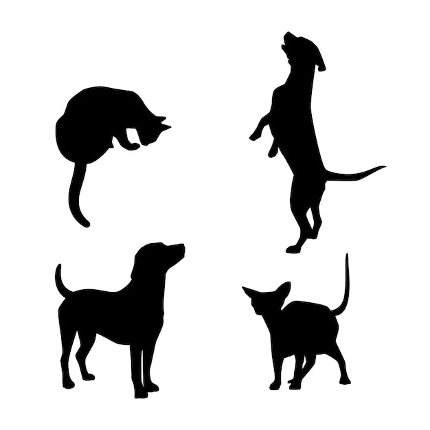 Vettore gratuito illustrazione della siluetta del cane e del gatto dal design piatto