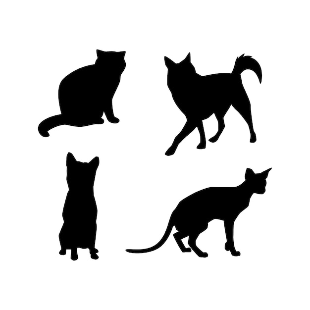 Vettore gratuito illustrazione della siluetta del cane e del gatto dal design piatto