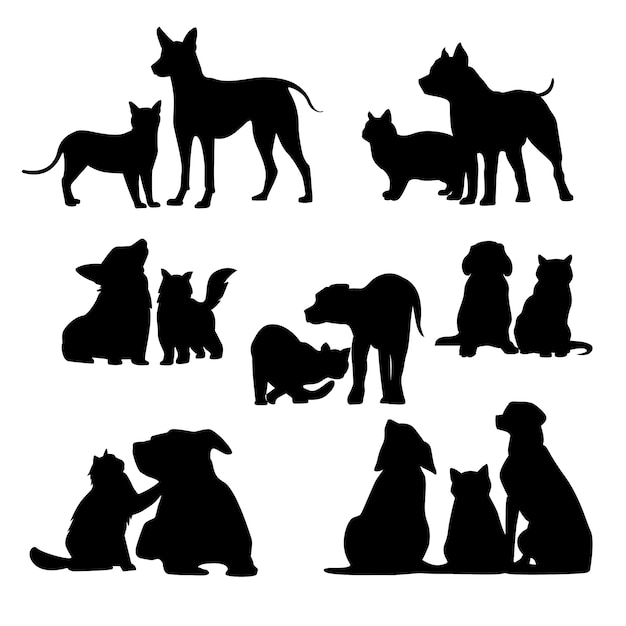 Free vector flat design dog and cat silhouette illustration