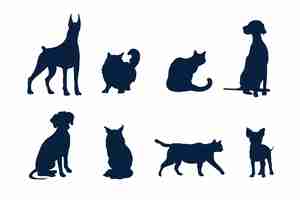 Free vector flat design dog and cat silhouette set