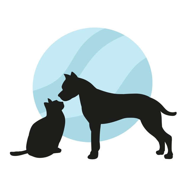flat design dog and cat silhouette