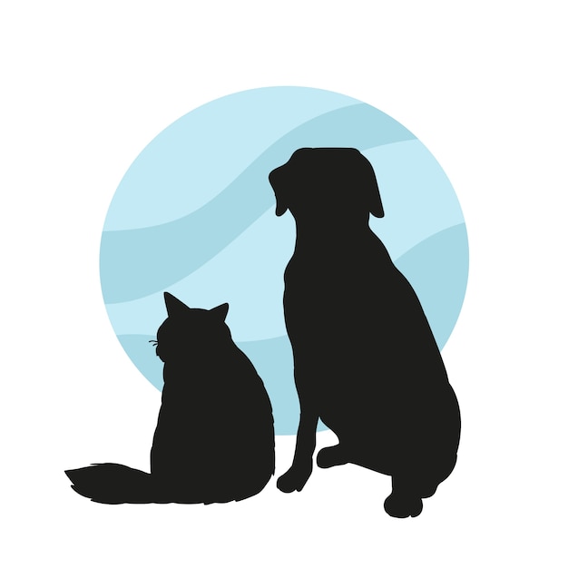 Силуэт собаки и кошки в плоском дизайне