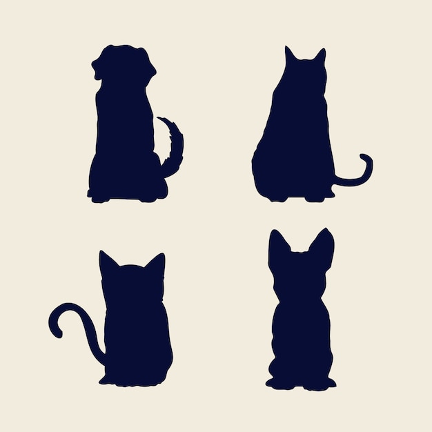 Free Vector flat design dog and cat silhouette