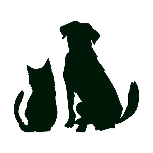 Flat design dog and cat silhouette