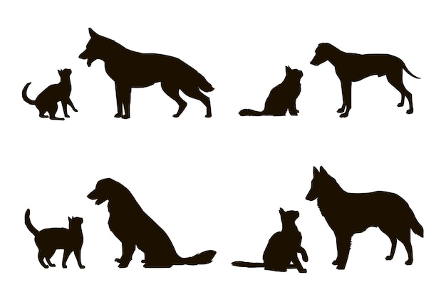 Flat design dog and cat silhouette