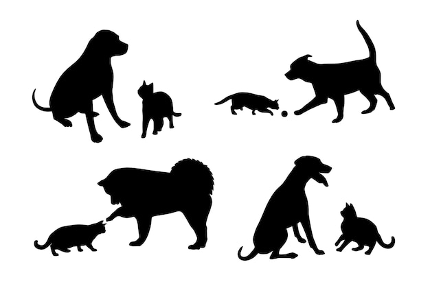 Free vector flat design dog and cat silhouette