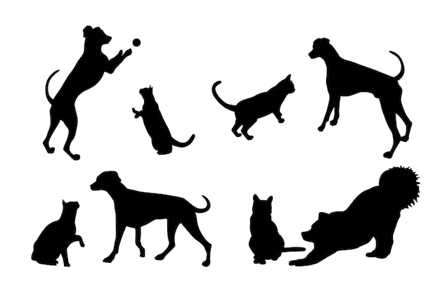 Free vector flat design dog and cat silhouette