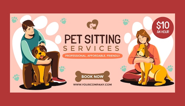 Flat design dog pet sitting sale banner