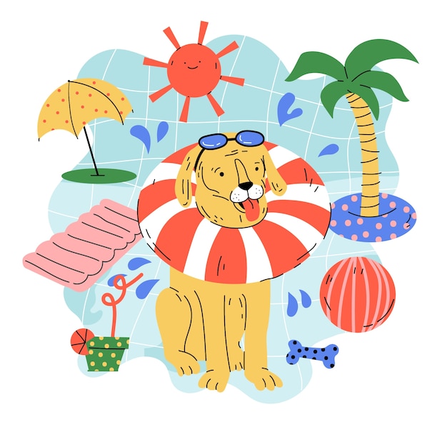 Free vector flat design dog pool party illustration