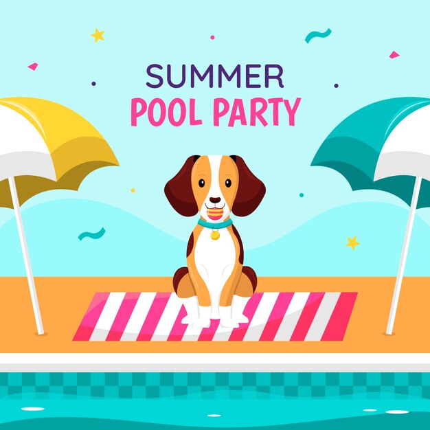 flat design dog pool party illustration