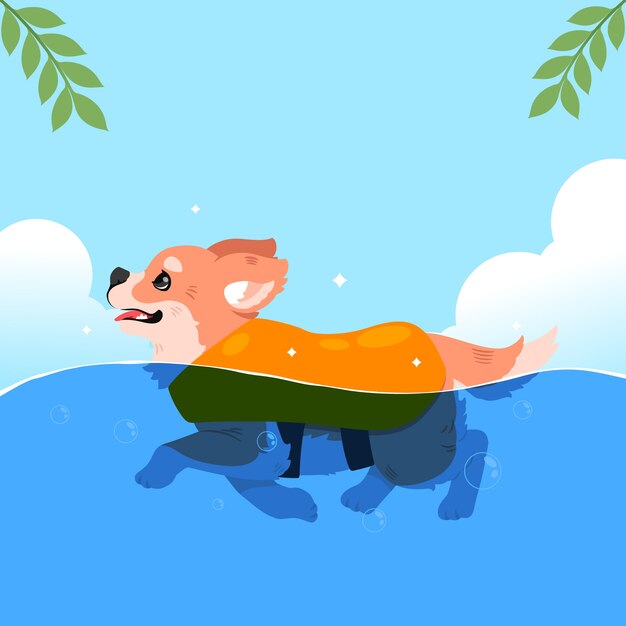 Flat design dog pool party illustration