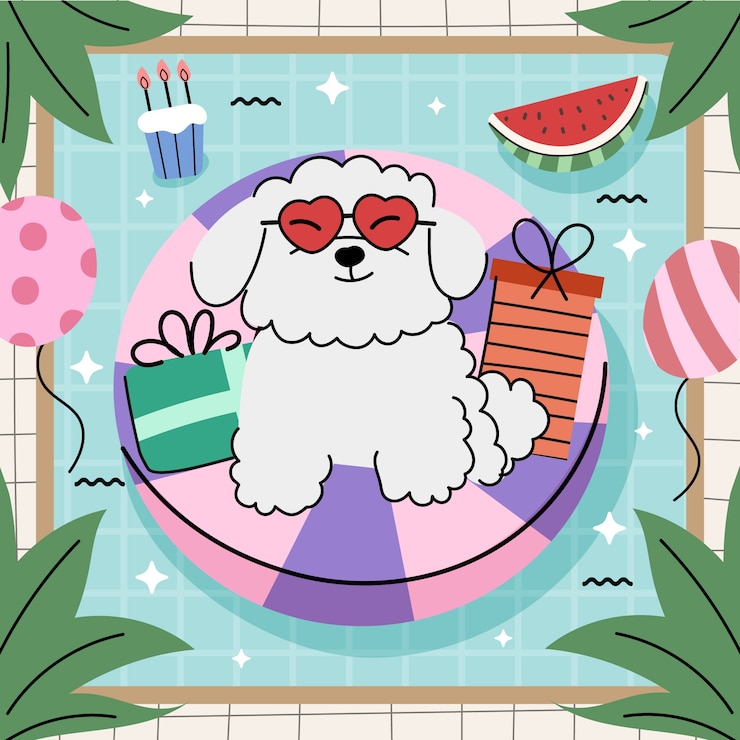 무료 Vector 평면 디자인 개 풀 파티 그림