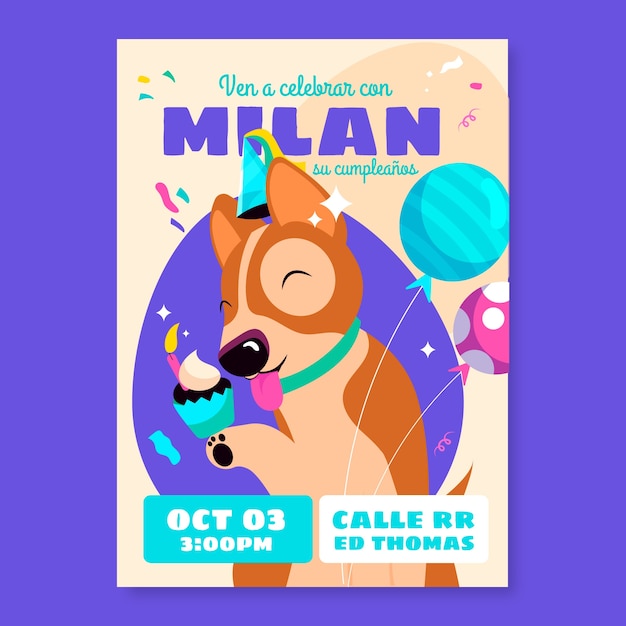 Flat design dog pool party invitation