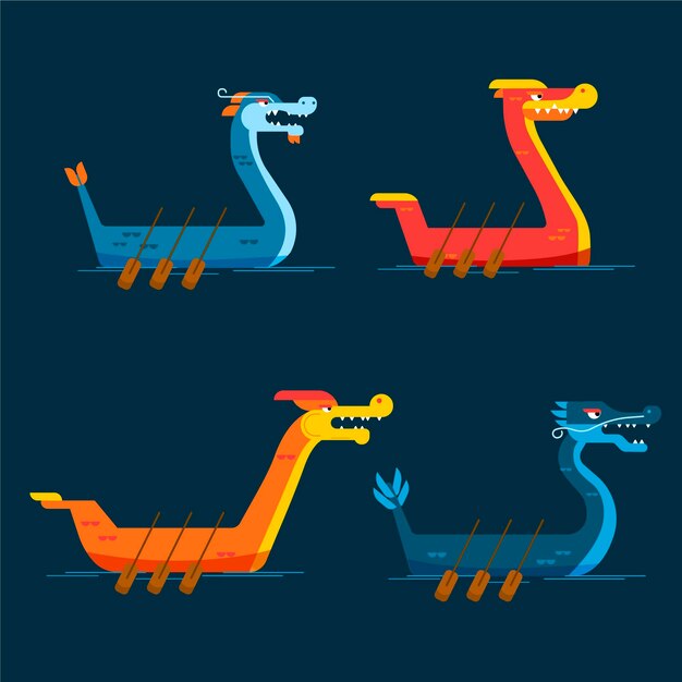 Flat design dragon boat collection