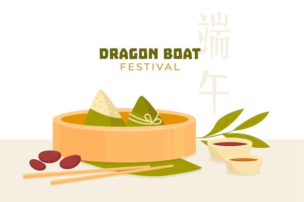 Бесплатное векторное изображение Фон zongzi лодка-дракон плоский дизайн