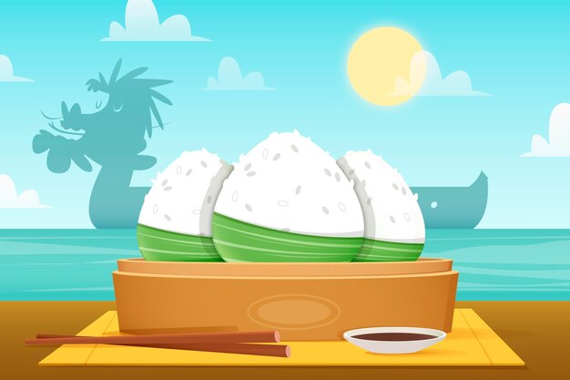 평면 디자인 용 보트의 zongzi 배경