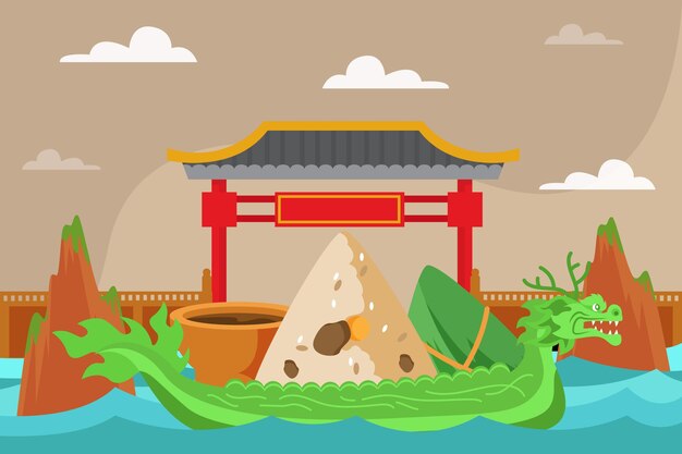 Flat design dragon boat zongzi background