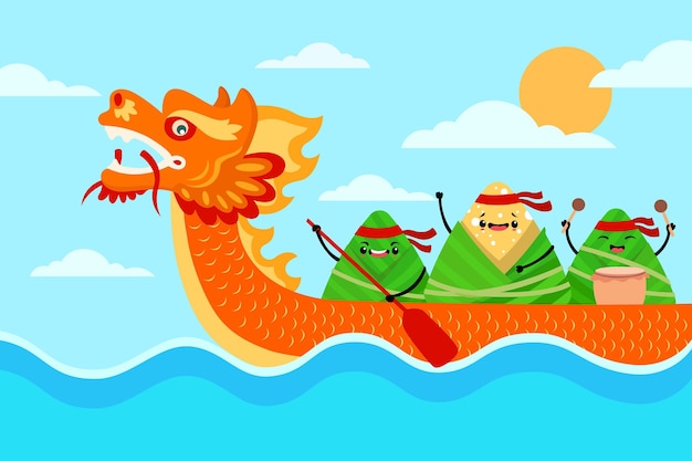 Flat design dragon boat zongzi background