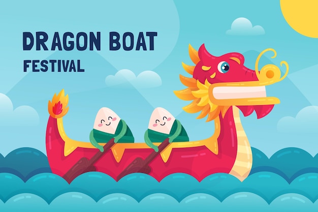 Плоский дизайн лодка дракона zongzi фон