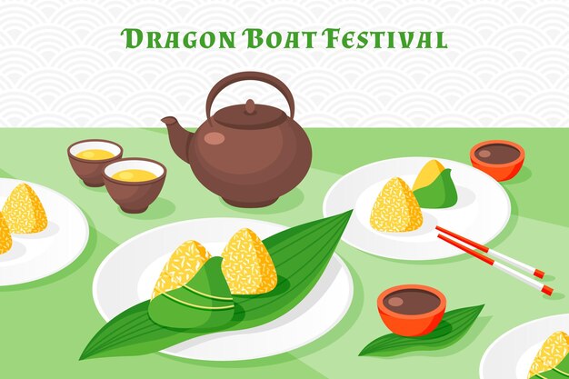 평면 디자인 용 보트 zongzi 배경