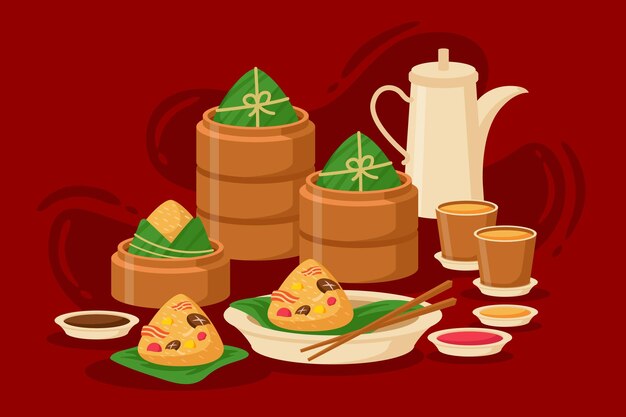 Flat design dragon boat zongzi collection