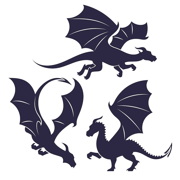 Иллюстрация силуэта дракона в плоском дизайне