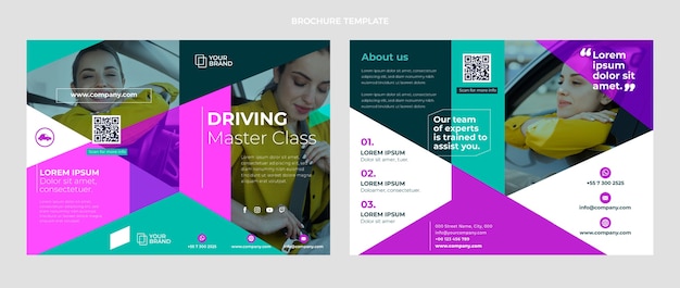 Flat design driving school brochure template