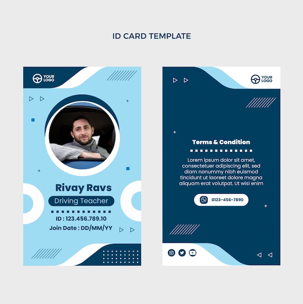 Flat design driving school id card