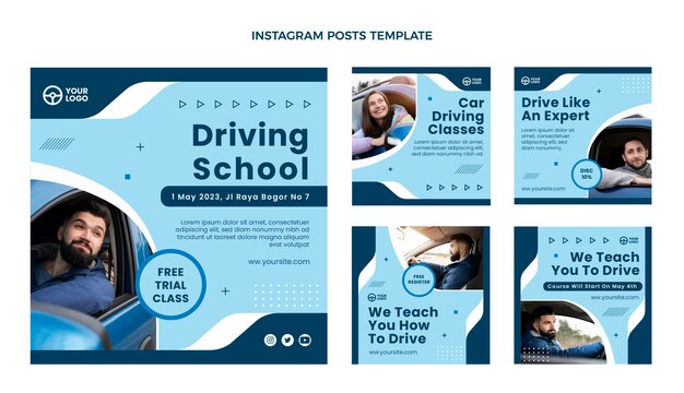 Vettore gratuito post di instagram della scuola guida dal design piatto