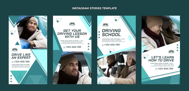 Flat design driving school instagram stories