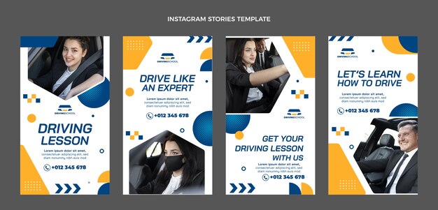 Flat design driving school instagram stories