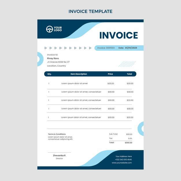 Flat design driving school invoice