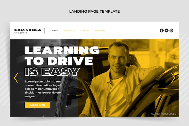 Flat design driving school landing page template