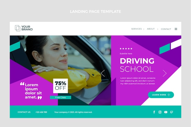 Flat design driving school landing page template