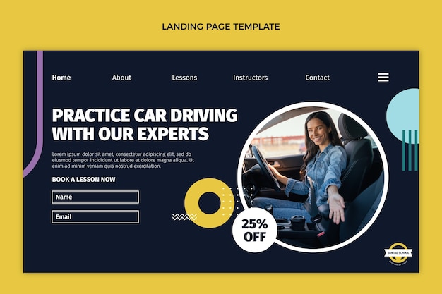 Free vector flat design driving school landing page