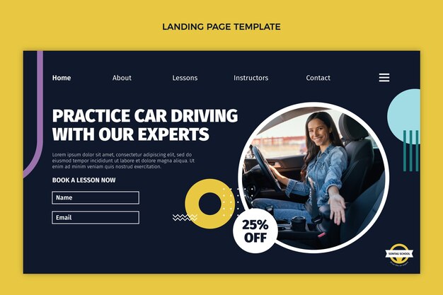 Flat design driving school landing page