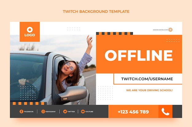 Free vector flat design driving school twitch background