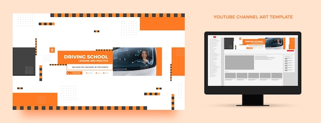 Flat design driving school youtube channel art