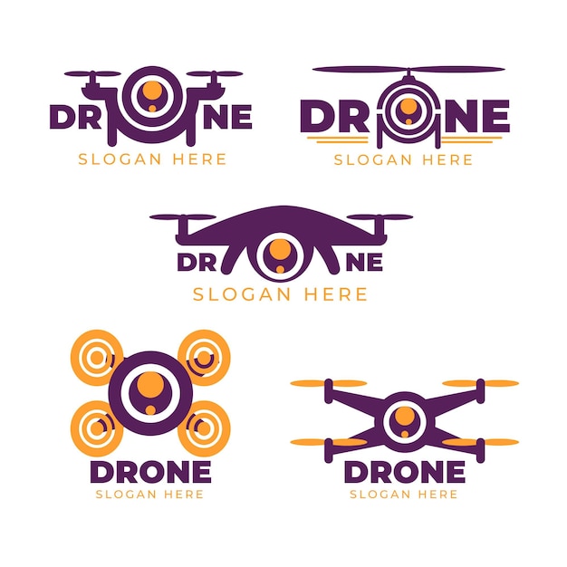 Flat design drone logo set