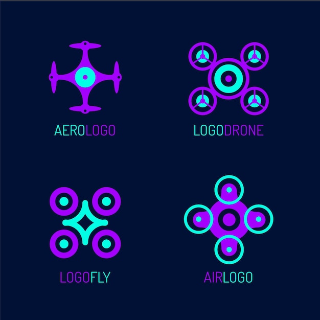 Flat design drone logos collection