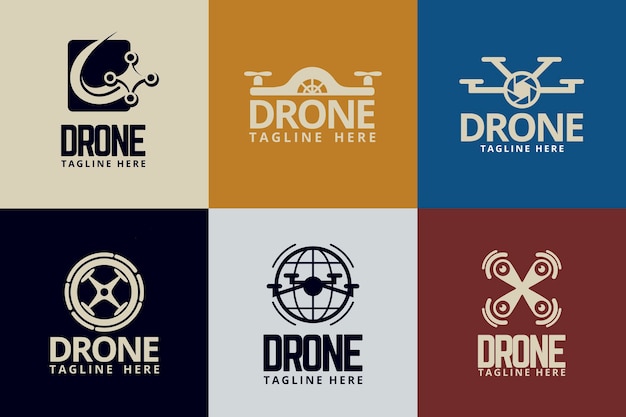 Flat design drone logos set