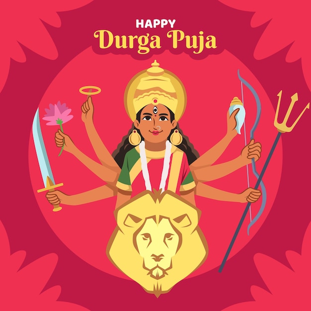 Free vector flat design durga puja concept